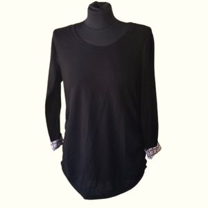 Elle Sweater & Scarf Large long sleeve blouse top black pink print